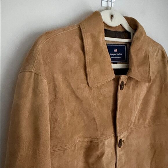VTG 90s Newport Harbor Genuine Suede Leather Jacket Men’s Tan Washable Size L - Picture 3 of 16